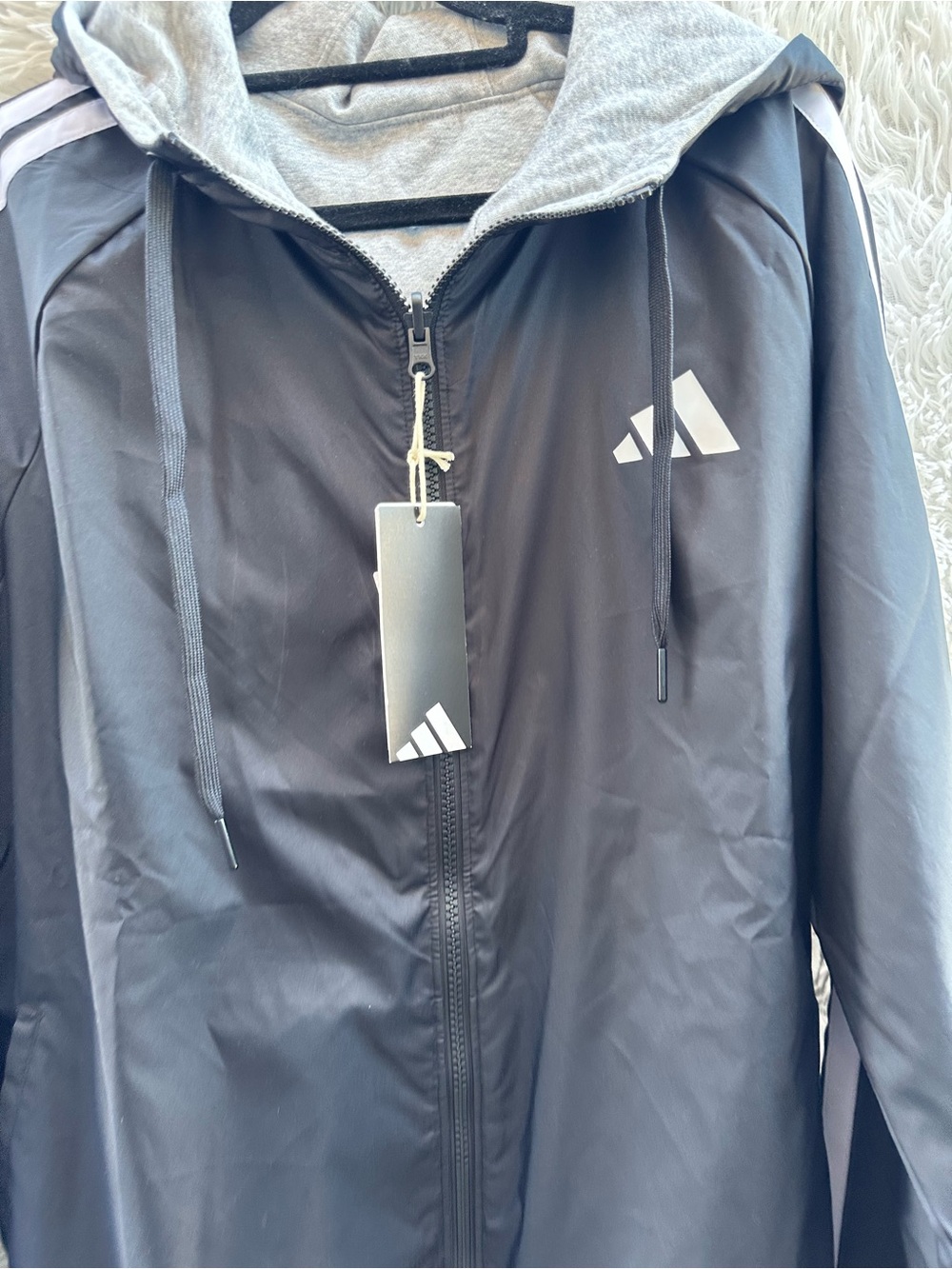 Adidas Black Hooded Track Jacket with White Stripes - reversible - Picture 4 of 6